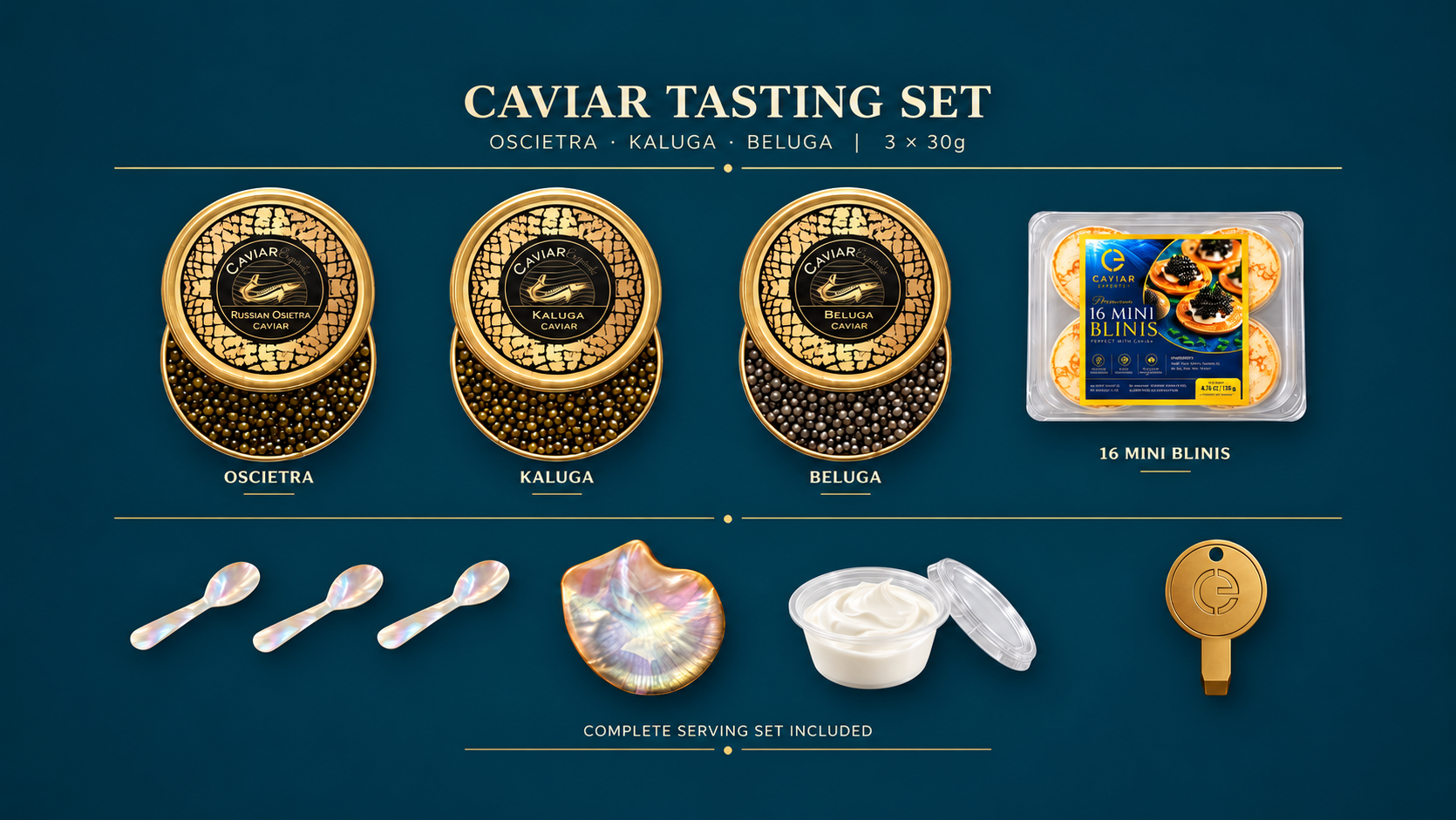 Caviar Tasting Set – Oscietra, Kaluga & Beluga 3 x 30g